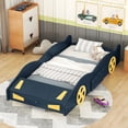 thumbnail image 2 of Twin Size Floor Bed Frame Race Car Decorative Wheels ( Boys and Girls), Dark Blue Yellow, 2 of 9