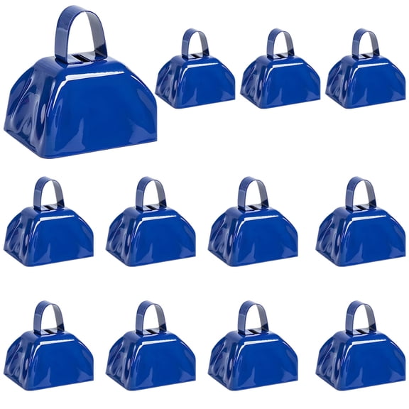 12 Pack Blue 3 Inch Cowbells, Iron Sporting Event Bells with Handle for Football Games, Cheering & Stadium Noisemaker