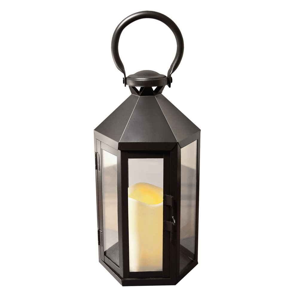 LumaBase Metal Lantern with LED Candle Black Hexagon