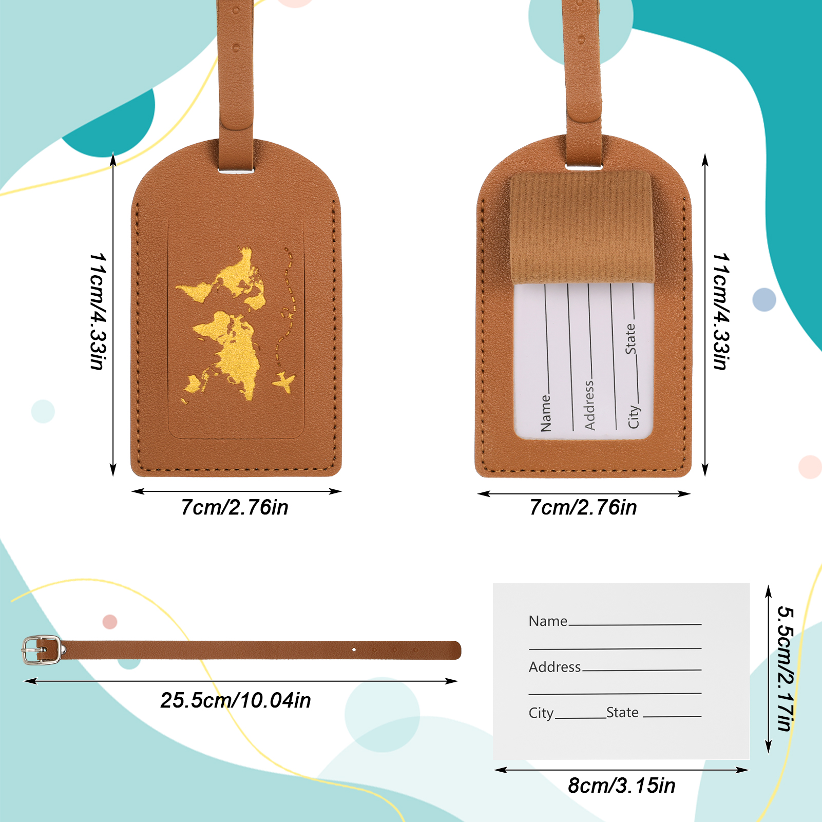 AOWOO 6-Pack PU Leather Luggage Tags photo 2