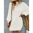 thumbnail image 2 of YOGAFOX Women's Fall Oversized Turtleneck Lantern Sleeve Casual Knit Mini Dress White S, 2 of 4