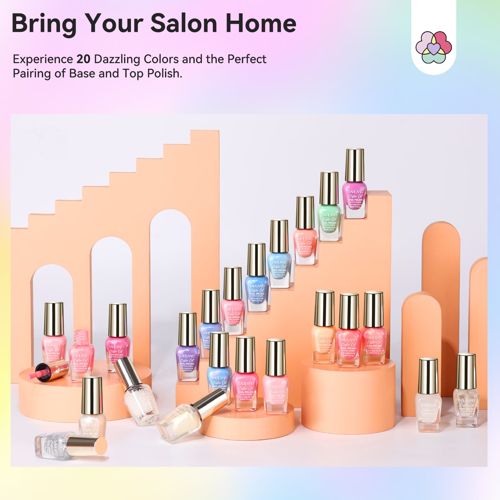 SAVILAND Color Artistry Nail Polish Set: Ultra Quick Dry Regular Nail Polish Kit 20+3 Colors Spring Summer Fingernail Polish Base Glossy & Matte Top Coat