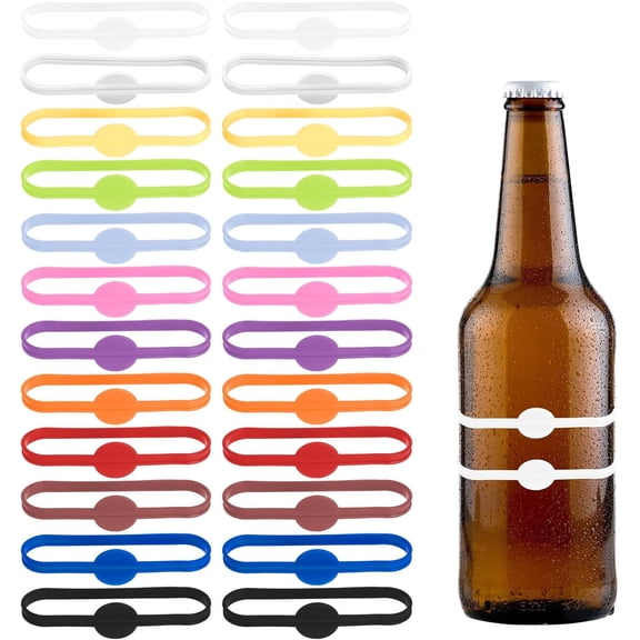 24pcs Drink Markers for Glasses Silicone Cup Markers Bottle Strip Tag Drink Labels Name Band Cocktail Drink Markers Water Bottle Charms Wine Glass Markers for Drinks Party Bottle Identification