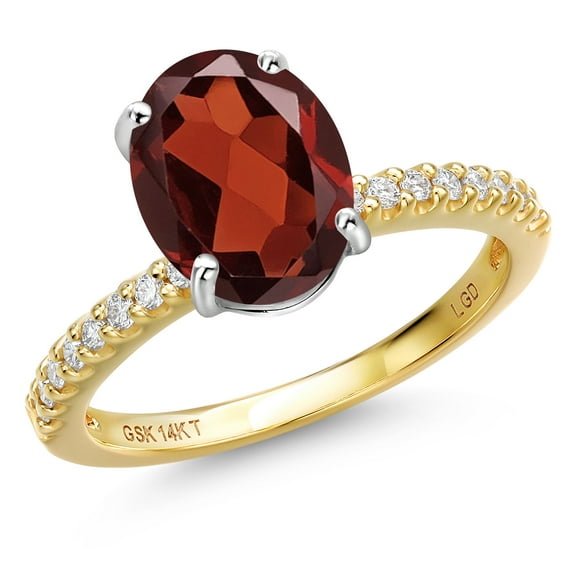 Gem Stone King 14K Two Tone Gold Red Garnet and Lab Grown Diamond Engagement Ring for Women | 2.96 Cttw | Oval 10X8MM | Gemstone January Birthstone | Size 9