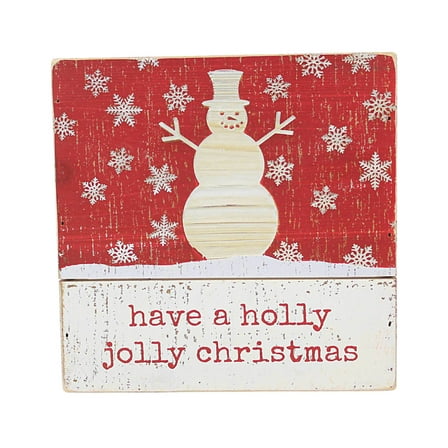 Christmas Holly Jolly Box Sign Wood Snowman Snowflakes 112359