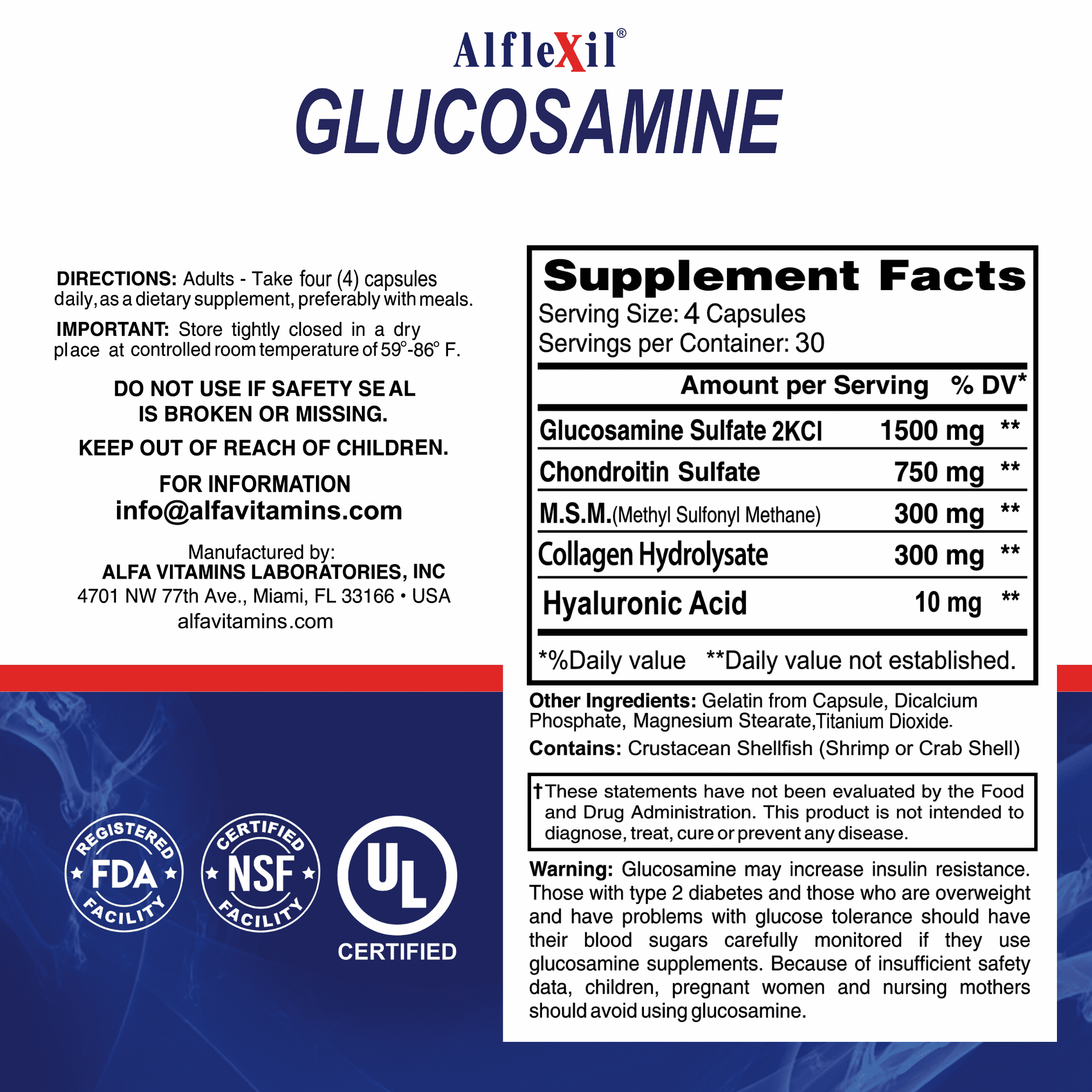 ALFLEXIL Premium Glucosamine & Chondroitin Nutritional Supplement - 120 Capsules 2 Pack