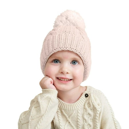 

QWERTYU Toddler Baby Kids Pompom Knitted Beanie Newborn Infant Winter Cap Ski Hat for Girl Boy 0-3Y One Size