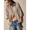 thumbnail image 5 of Women's Striped Button Down Shirt, Collared Short Sleeve Scalloped Hem Blouse, Loose Fit Flowy Top, Boho Vacation Resort Wear, 5 of 7