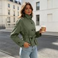 thumbnail image 4 of uublik Women's Trench Coat Green Long Sleeve Classic Overcoat Open Front Cardigan Jacket, 4 of 5