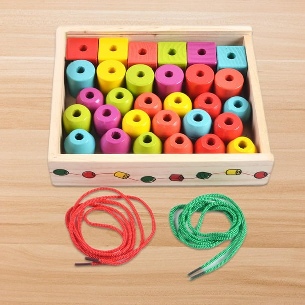 Lipstore Wooden Lacing Beads For Toddlers Lacing Skills Montessori Toys Multicolour 21.5x18.5x4.5cm