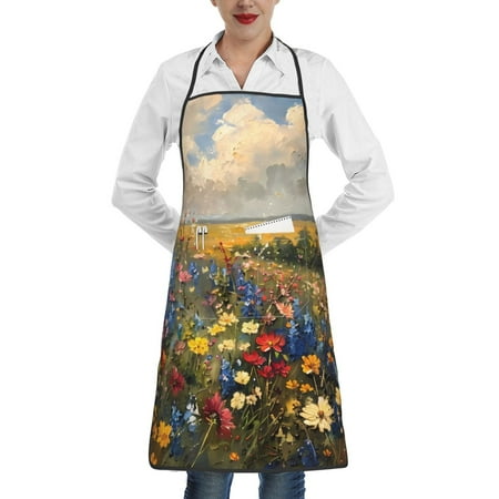 

Gaeub Vibrant Wildflower Meadow Kitchen Cooking Aprons Adjustable Bib Apron Waterdrop and Oil Resistant Kitchen Chef Apron for Women Men