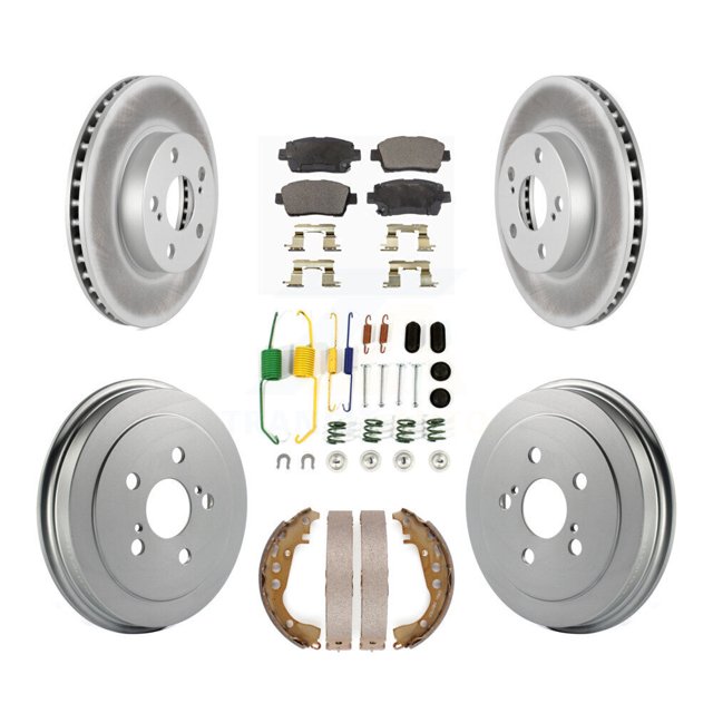 Transit Auto Front Rear Coated Disc Brake Rotors Semi-Metallic Pads and Drum Kit (7Pc) for Car 2008 Toyota Prius KGF-101705