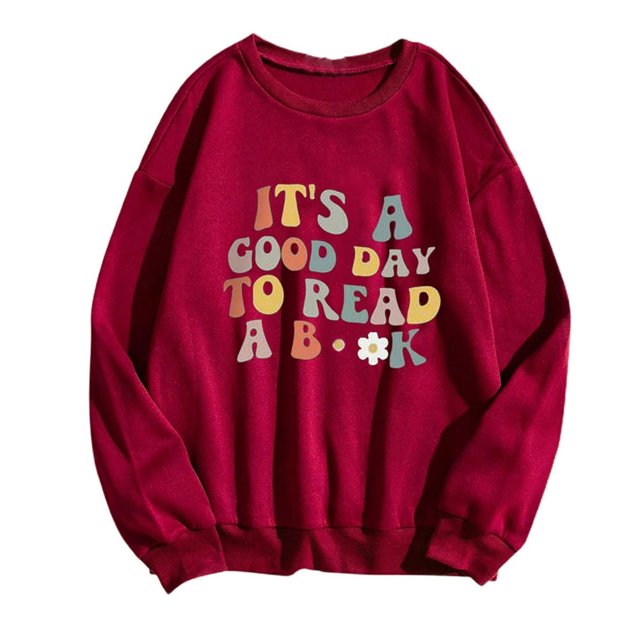 Sweatshirt Imprimé Col Rond Manches Longues Pull Décontracté Ample Coupe Tops Automne Mode Sweatshirt