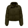 thumbnail image 4 of Yangnuo Women Stand Collar Puffer Jacket with Zip and Snap Closure Long Sleeve Cropped Warm Coat for Fall, 4 of 4