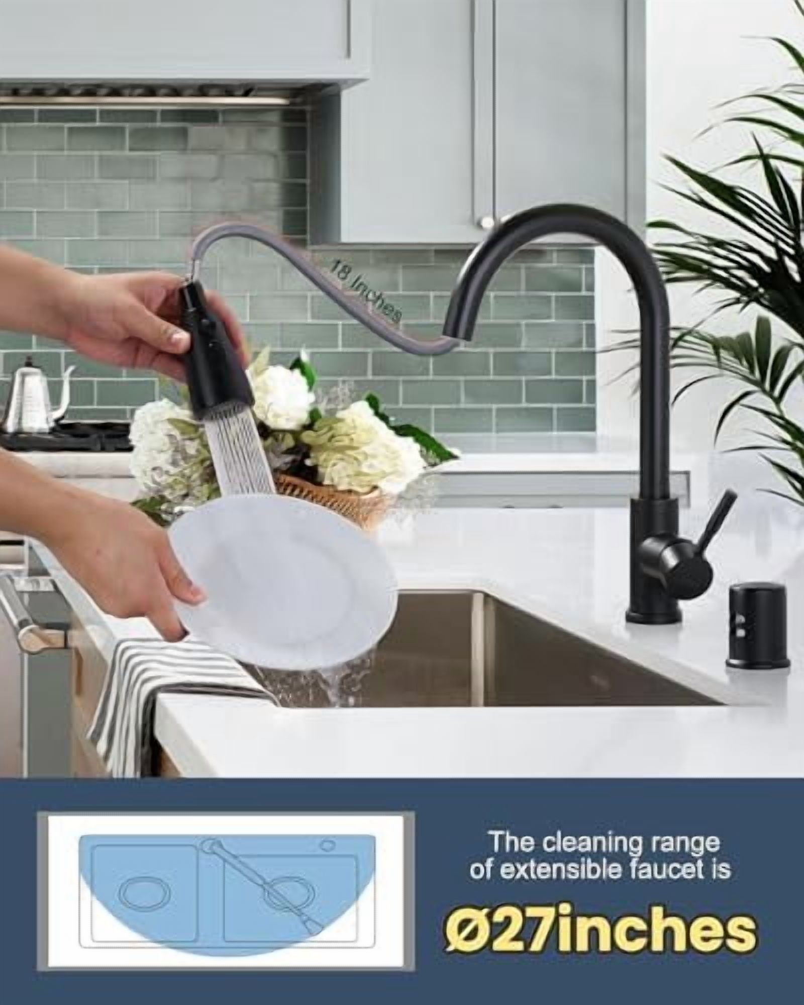 Kitchen Faucet with Air Gap:  Stainless Steel Kitchen Sink Faucet and Dishwasher Air Gap Kits for Kitchen Sink 2 or 4 Hole, Matte Black Finish
