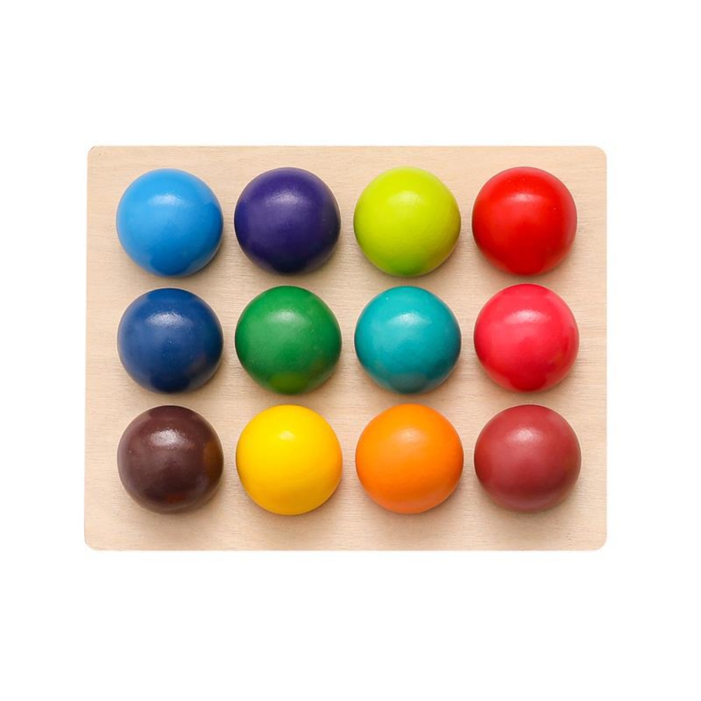 PEACNNG Wooden Color Sorting Balls Game Peg Board Rainbow Color Matching Toys 12 Pcs Activities