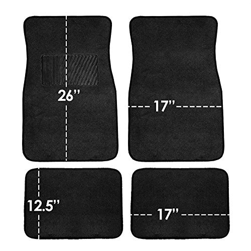 FH Group Carpet Floor Mats with Heel Pad For Auto Sedan SUV Van, Full Set, Black