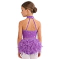 thumbnail image 5 of TiaoBug Kids Girls Dance Outfit 2-Piece Rhinestones Crop Top and Feather Tassel Skirt Latin Jazz Dancewear Purple 16, 5 of 6