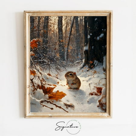 HADOPRINT Shrew In Snowy Autumn Forest - Rustic Wildlife Print, Cottagecore Woodland Wall Art, Cozy Winter Nature Decor, Earthy Painting 2171 UNFRAMED PAPER POSTER, Home Decor, Vintage Gift