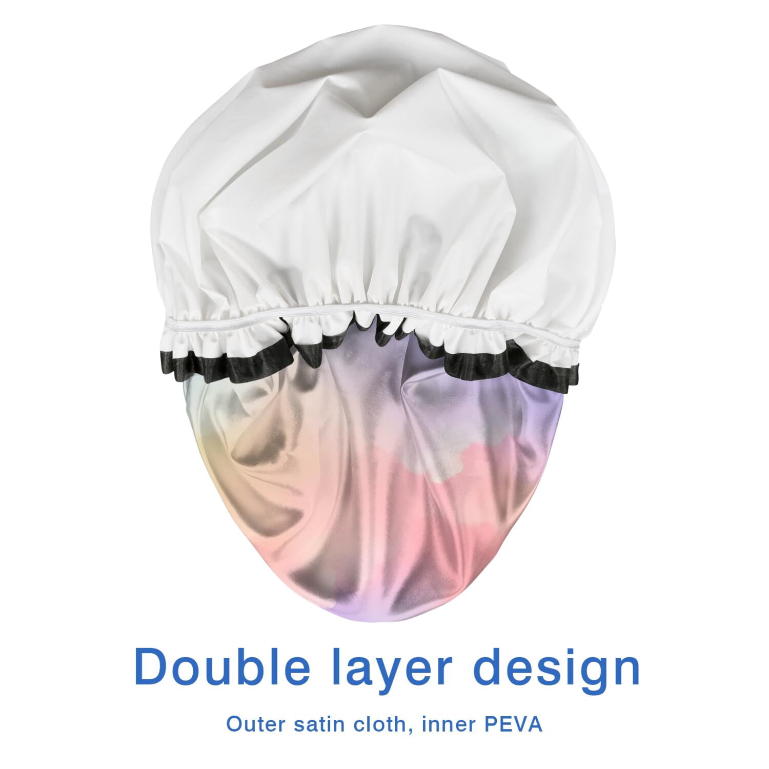 Shower Caps,Pastel Rainbow Clouds Waterproof Shower Cap for Women 4 Pieces,Double Reusable Hair Cover for Shower PEVA Elastic Stretch Hem