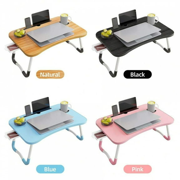 Folding Laptop Bed Desk - Portable Lap Desk with Cup Holder & Drawer, Laptop Stand Tray for Bed/Sofa/Couch/Floor, Eating/Working/Reading/Writing Table for Back to School Season