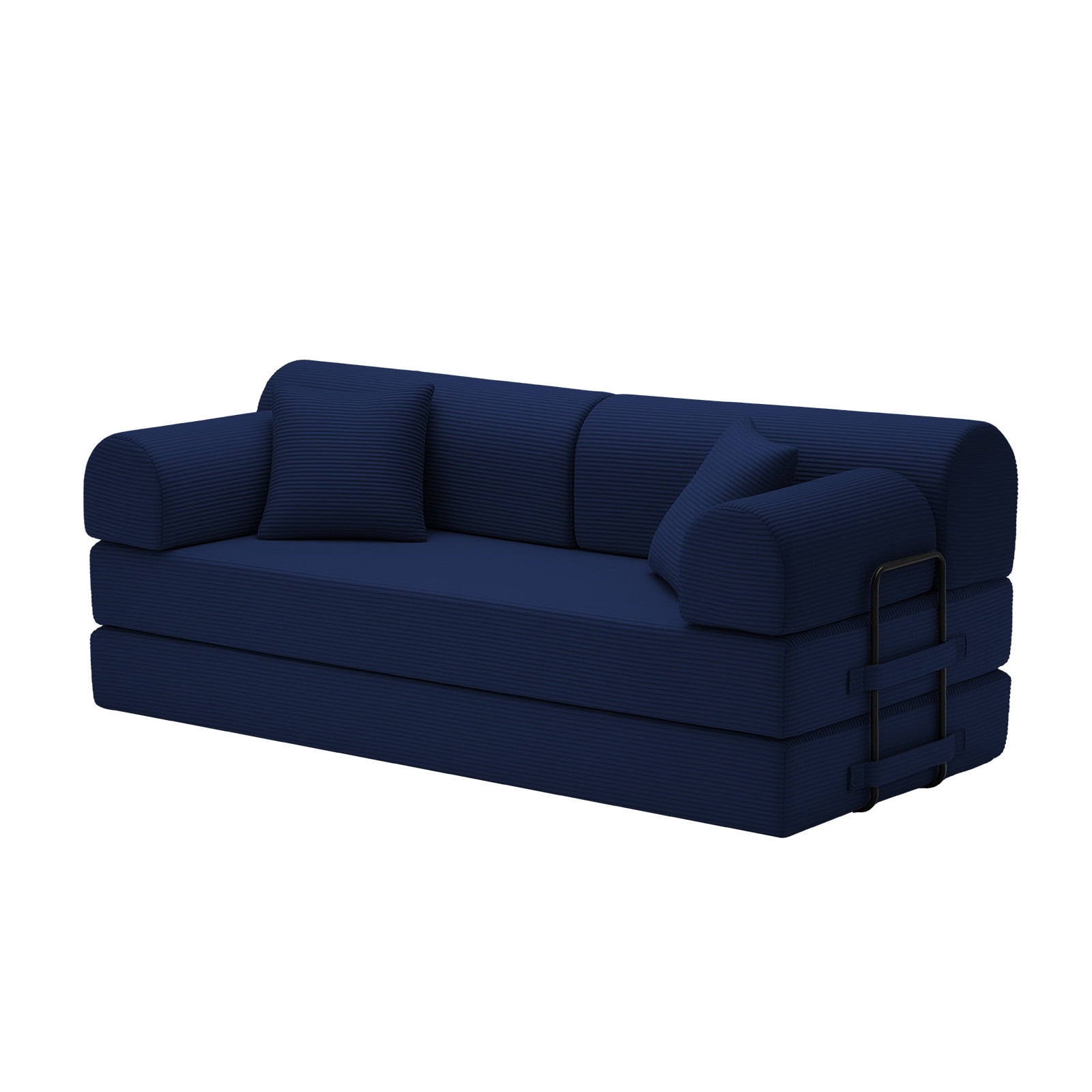 Hommoo Modern Convertible Sleeper Sofa Couch Bed, Compressed Corduroy Fabric Floor Sofa Couch with Fixed-Shape Frame, Blue