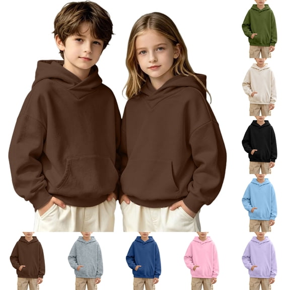 Sentuca Kids Hoodies for Gilrs Boys Fleece Long Sleeve Warm Sweatshirts with Pocket Fashion Solid Color High Neck Pullover Tops Size 5Y