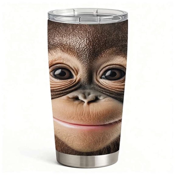 Cute Baby Monkey Stainless Steel Tumbler with Lid, Double-Wall Insulated Travel Cup