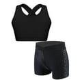 thumbnail image 3 of Raenseen Kid Girl 2 Pieces Outfits Sports Suit Cross Back Racerback Tank Tops with Rhinestones Shorts Black 6, 3 of 9