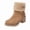 Khaki, variant on Women's Suede-Look Mid Calf Boots, Warm Fur Trim Chunky Heel Pull On Winter Booties