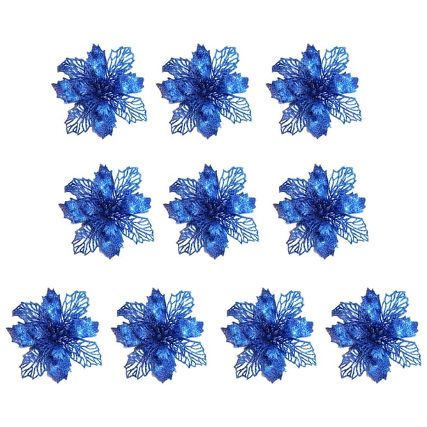 Advancent 10 piezas de flores artificiales de Navidad, flor de Pascua con purpurina, flor falsa reutilizable, manualidades DIY, fiesta de boda, Año Nuevo Kits de decoración para fiestas azul Advancent HA008610-03