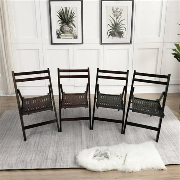 4PCS Slatted Wood Folding Chair, Dark Brown