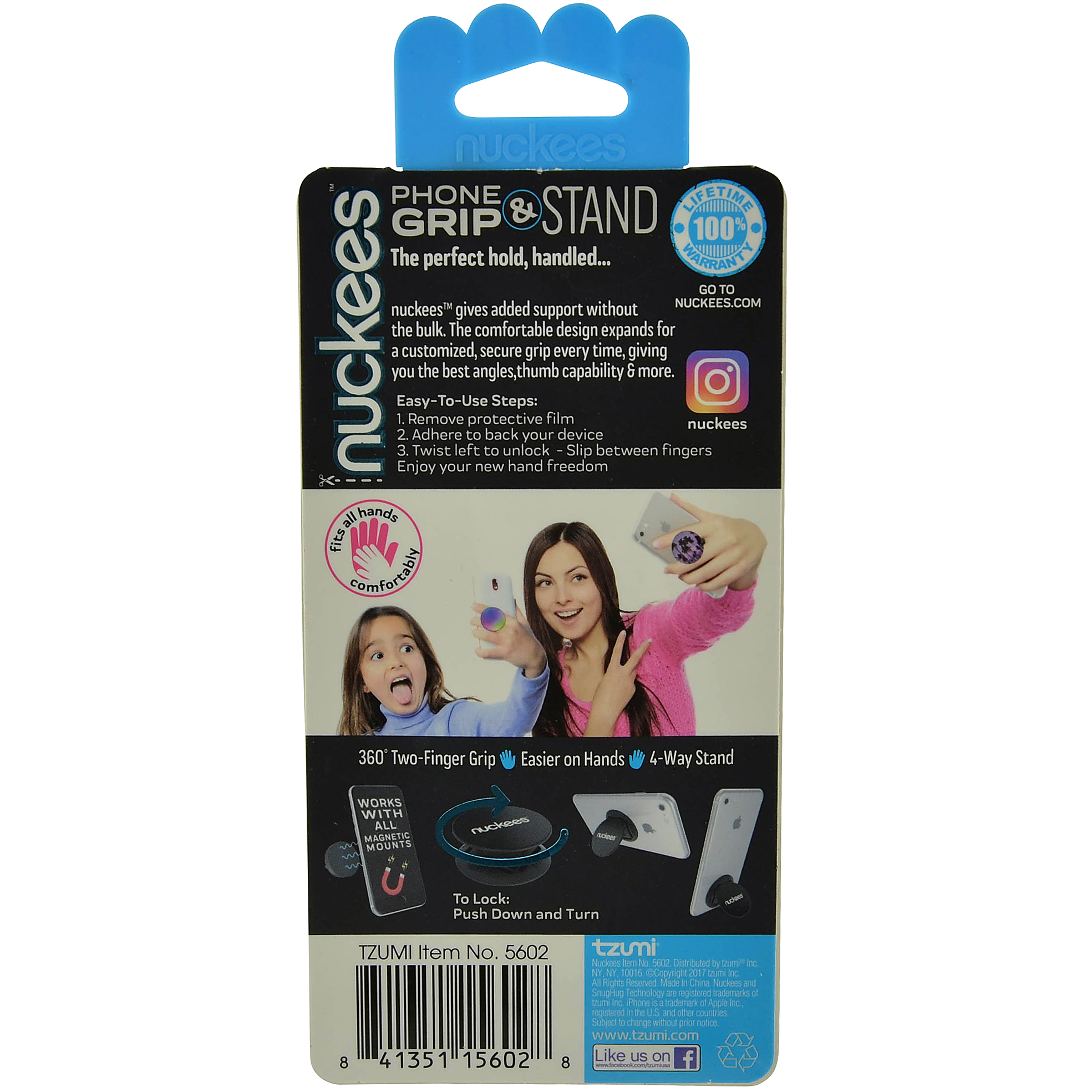 Tzumi Nuckees Phone Grip & Stand, Black