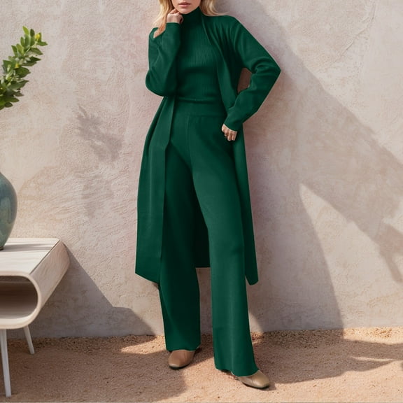 BYHONG Womens Pant Suits Women Cardigan Suits Knitted Pants Set Pants for Women Green One Size