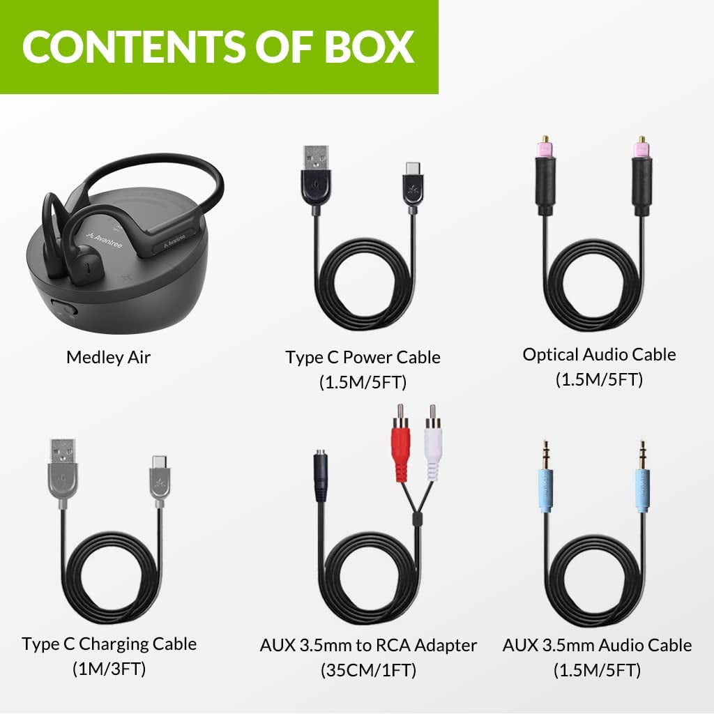 Avantree Medley Air - Wireless Earbuds for TV Listening with Clear Dialogue, Open-Ear Design for Surrounding Awareness, Bluetooth Transmitter & Headphones Charging Dock 2 in 1, Soundbar Passthrough