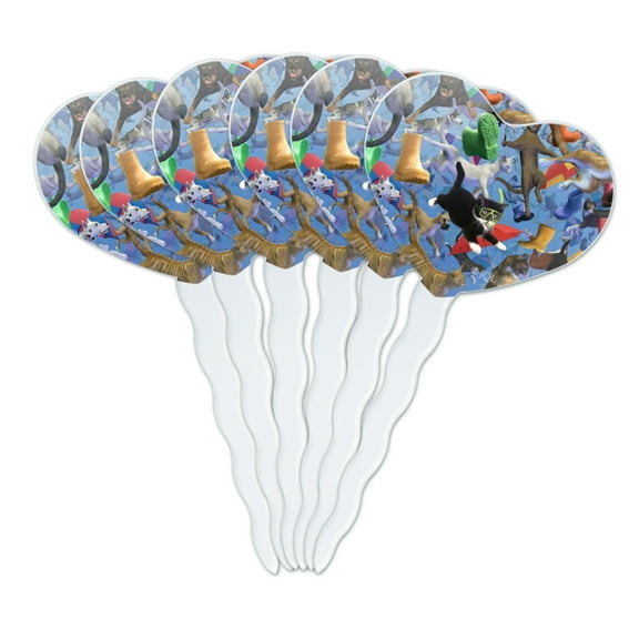 Raining Cats and Dogs Heart Love Cupcake Picks Toppers Decoration Set of 6