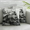 thumbnail image 3 of FUMJ  Steam Engine Throw Pillow Cushion Cover, Rustic Old Train in Country Locomotive Wooden Wagons Rail Road Smoke, Decorative Square Accent Pillow Case,White and Black, 3 of 5
