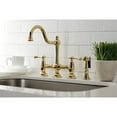 thumbnail image 3 of Kingston Brass KS3792BLBS Restoration Bridge Kitchen Faucet with Brass Side Sprayer, Polished Brass, 3 of 8