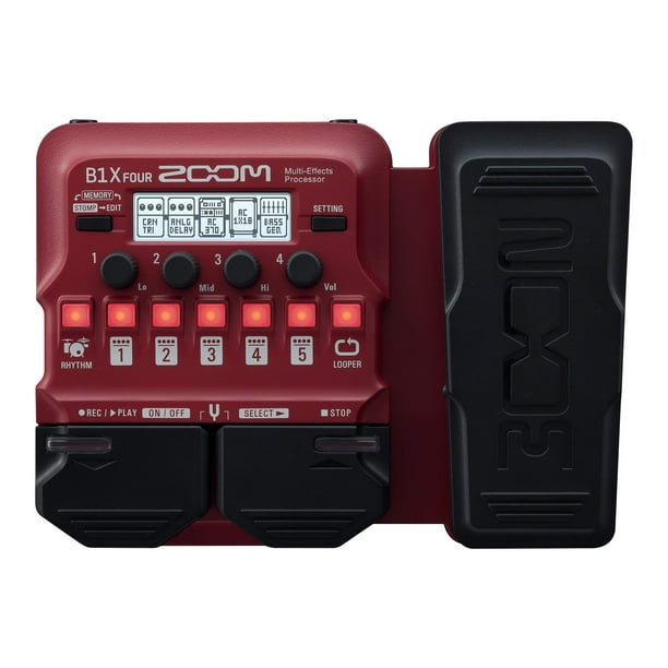 Zoom B1X FOUR Procesador multiefectos para bajo con pedal de expresión, con más de 70 efectos incorporados, modelado de amplificador, looper, sección de ritmo, afinador, funciona con pilas