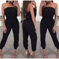thumbnail image 1 of Women Jumpsuit Solid Color Off Shoulder Long Pants Elastic Waist Band Jumpsuit, 1 of 2