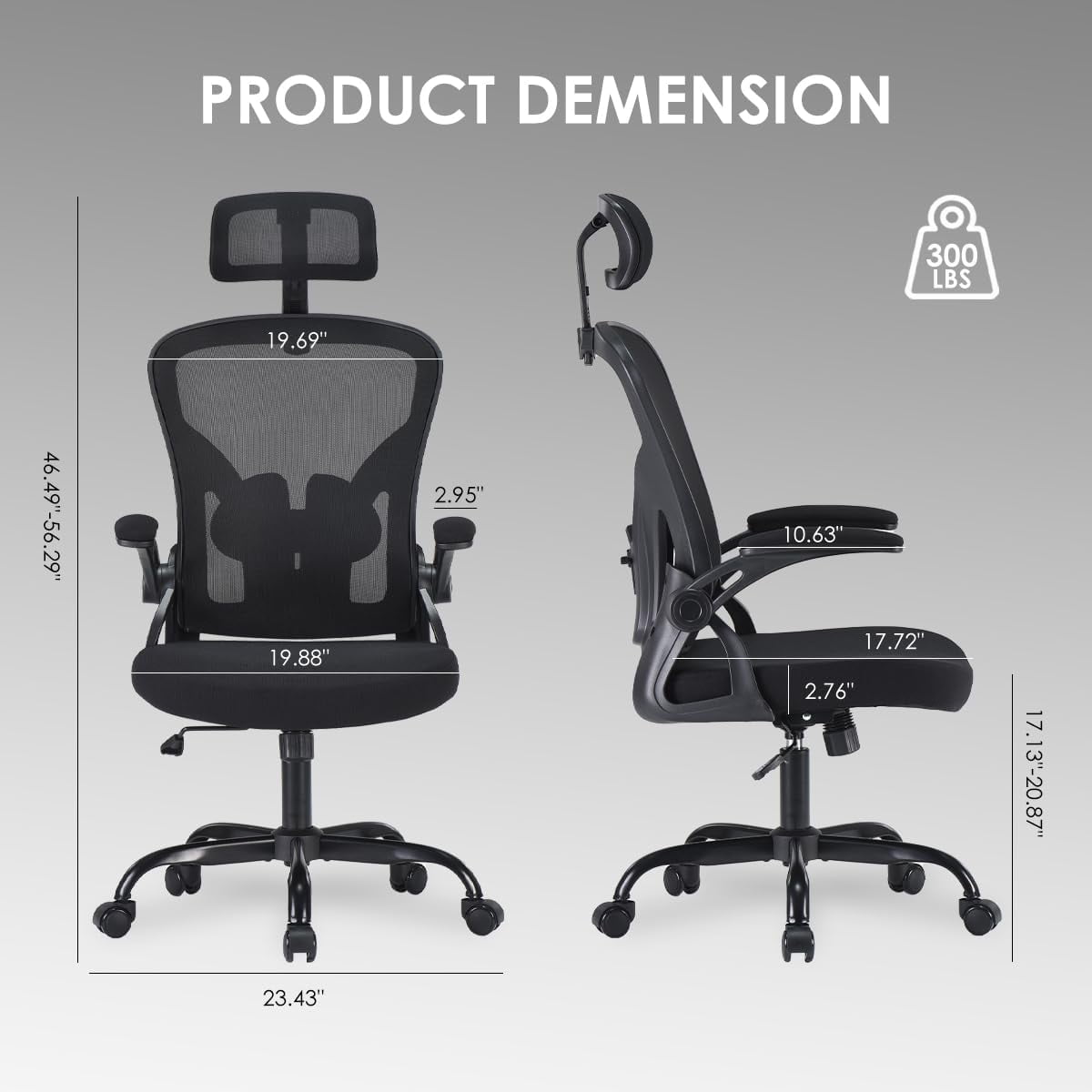 Farini Ergonomic Office Chair, Home Office Desk Chair with Headrest, High Back Computer Chair with Armrests and Adjustable Lumbar Support.for Home Office Study Room Bedroom, Black & Black