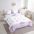 thumbnail image 3 of Homewish Kawaii Bow Bedding Comforter Set 7-Piece for Teens Boys Girls,Geometric Plaid King Bedding Sets,Dreamy Princess Ultra Soft Bed Sheets,Super Cozy Room Decor,Reversible, 3 of 8