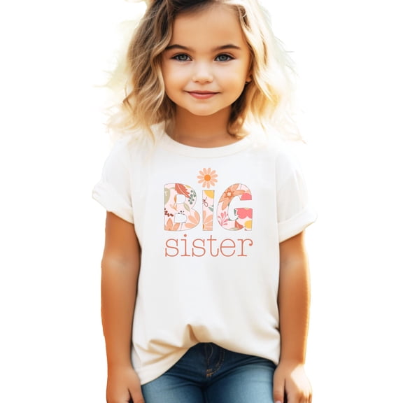Floral Big Sister Shirt for Toddlers, Kids & Teens Girly Daisy Older Sibling T-Shirt Natural Shirt 2T