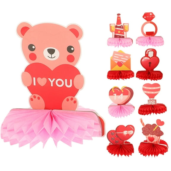 FOLOYORI Valentines Day Honeycomb Centerpieces Pink Cardstock 9Pcs 5.9Inch Bottom Diameter