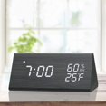 thumbnail image 2 of 2024, Reloj despertador digital, con pantalla de tiempo LED electrónica de madera, 3 configuraciones de alarma, 2 of 4