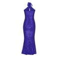 thumbnail image 4 of LYEAA Long Maxi Dresses for Women Sleeveless One Neck Glitter Sequin Dress Off Shoulder Elegant Dress Solid Color Cutout Evening Gown Cocktail Dress Fashion Dress Dress Blue M, 4 of 6