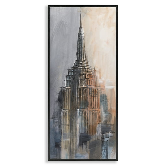 Stupell Industries Sketched City Building Scenic & Cityscapes Painting Black Framed Art Print Wall Art, 10 x 24