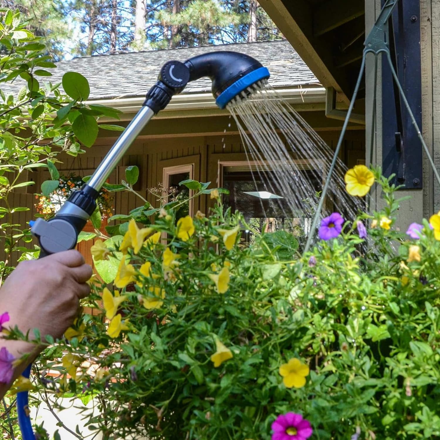 3/8 inch Self Coiling Garden, RV, Outdoor Water Hose (25.00, Blue with Shower Wand)