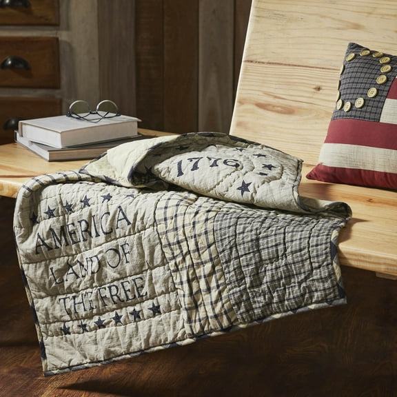 VHC Brands My Country Quilted Lap Throw 32Wx32L, Bedroom and Living Room Decor, Blanket, Cotton, My Country Collection, Square 32x32, Navy