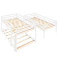 thumbnail image 3 of Triple Bunk Bed, Floor Bed with Safety Guardrail, Wood Bed Frame with Climbing Ladder, Easy to Assemble, Saving Space, Bed Bedroom Storage Guard Rail Ladder for Teens, Boys or Girls,White, 3 of 5